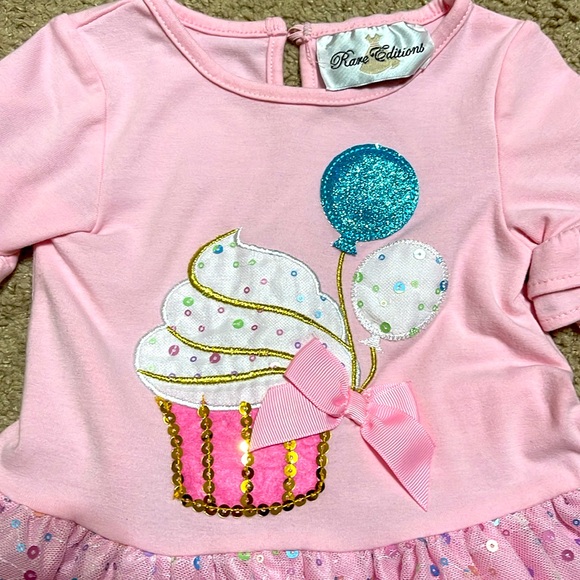Precious baby girl sparkly pink cupcake outfit by Rare Editions, size 12 mo. - Picture 2 of 9